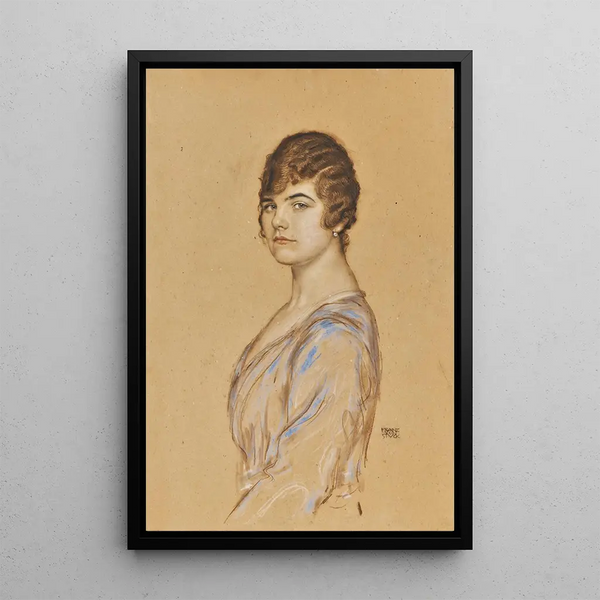 Girl in Blue Dress - Franz von Stuck — framed artwork on a wall