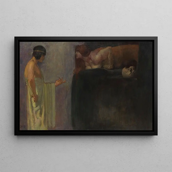 Œdipe résout le mystère du Sphinx - Franz von Stuck — framed artwork on a wall
