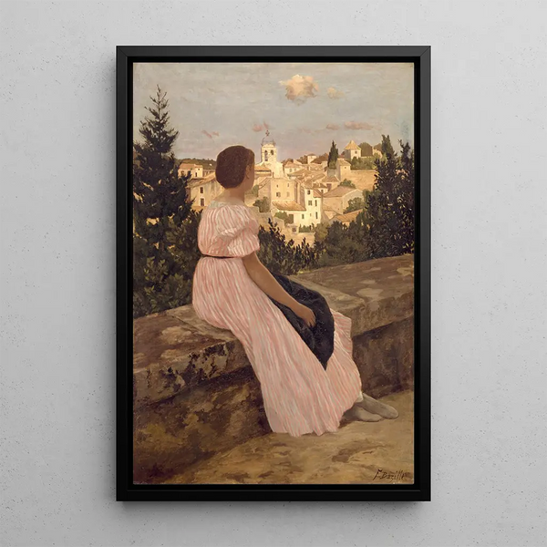 The pink dress - Frédéric Bazille — framed artwork on a wall