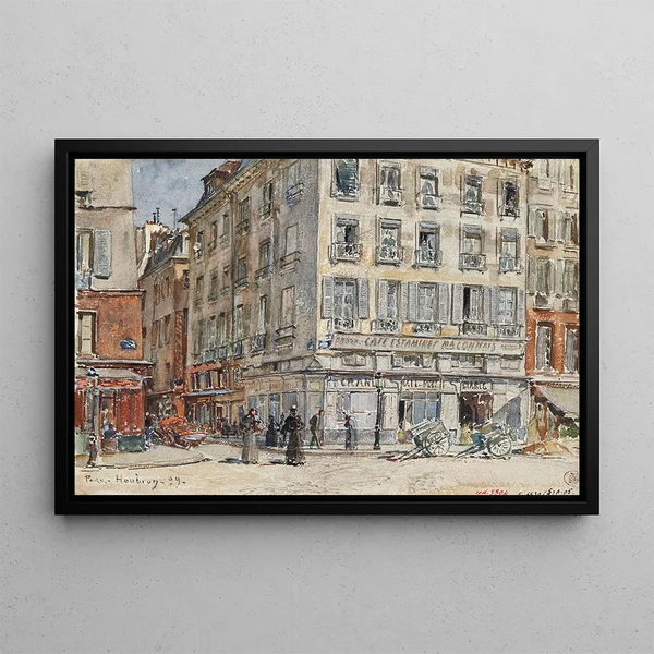 Intersection of two streets in Paris in 1899 - Frédéric Houbron — framed artwork on a wall