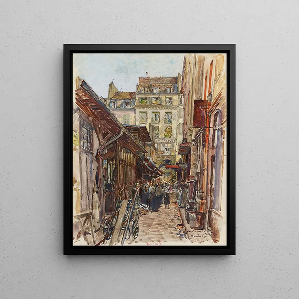 Interior of the Marché des Enfants Rouges painting in 1907 3rd arrondissement - Frédéric Houbron — framed artwork on a wall
