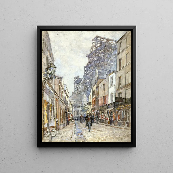 La rue du Chevalier-de-la-Barre avec le Sacré-Cœur en construction - Frédéric Houbron — framed artwork on a wall
