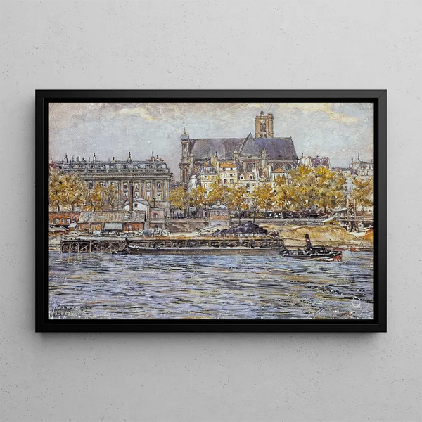 The Quai de l'Hôtel-de-Ville and Saint-Gervais-Saint-Protais Church - Frédéric Houbron — framed artwork on a wall