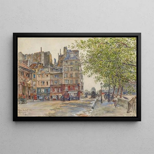 Quai des Orfèvres Paris 1906 - Frédéric Houbron — framed artwork on a wall