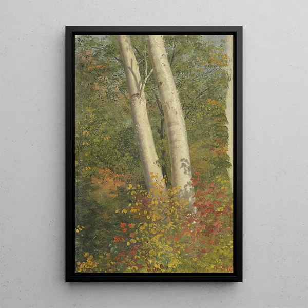 Birches in Autumn - Frederic Edwin Church — framed artwork on a wall