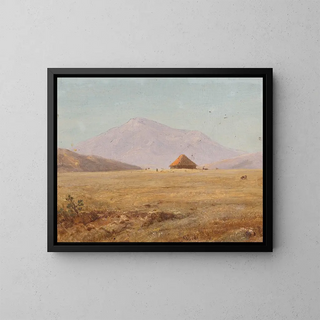 Plateau montagneux de l'Équateur avec une cabane - Frederic Edwin Church — framed artwork on a wall
