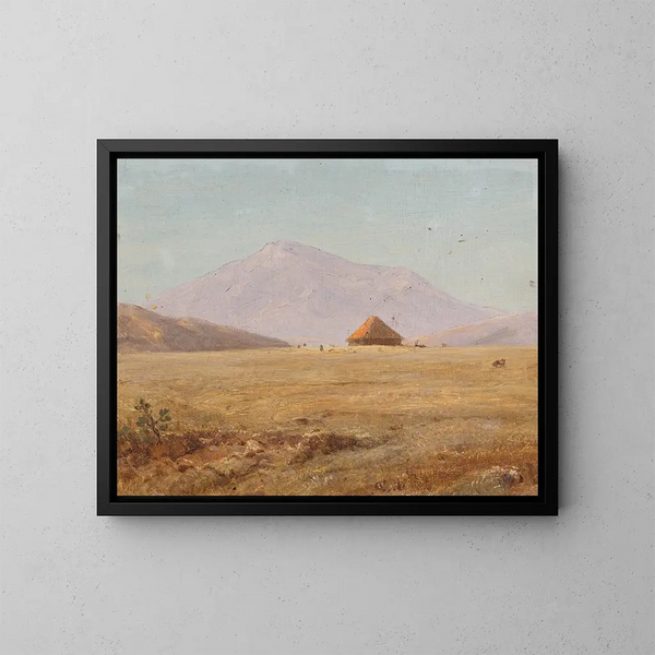 Plateau montagneux de l'Équateur avec une cabane - Frederic Edwin Church — framed artwork on a wall