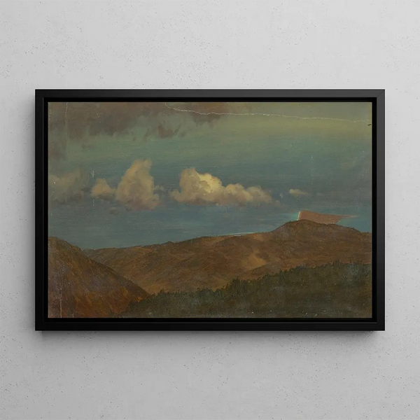 Landscape painting with rolling hills - Frederic Edwin Church — framed artwork on a wall