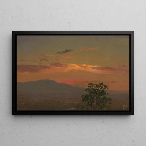 Landscape painting at sunset, Hudson NY - Frederic Edwin Church — framed artwork on a wall