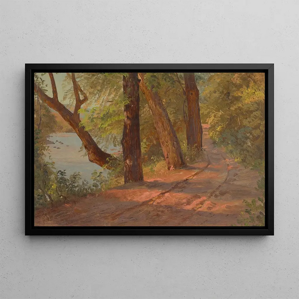 Landscape Painting of a North American Road near a Lake - Frederic Edwin Church — framed artwork on a wall