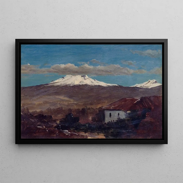 Mont Chimborazo seen from Riobamba, Ecuador - Frederic Edwin Church — framed artwork on a wall