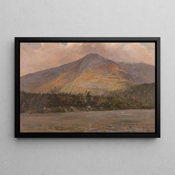 Mont Katadhin showing Pomola and the Grand Basin from Sandy Bottom Pond - Frederic Edwin Church — framed artwork on a wall
