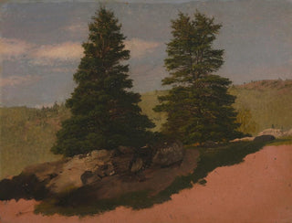 Landscape painting of New England with two pines - Frederic Edwin Church — artwork view