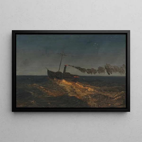 Steamship at Twilight - Frederic Edwin Church — framed artwork on a wall