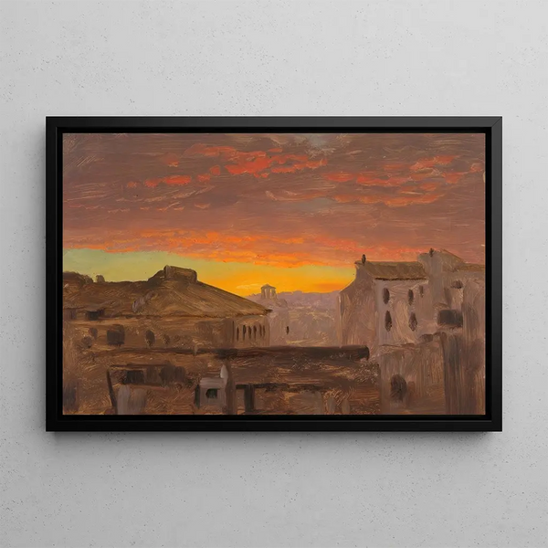 Rome Roofs at Sunset - Frederic Edwin Church — framed artwork on a wall