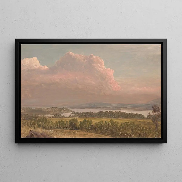 Sunset over the Hudson Valley - Frederic Edwin Church — framed artwork on a wall