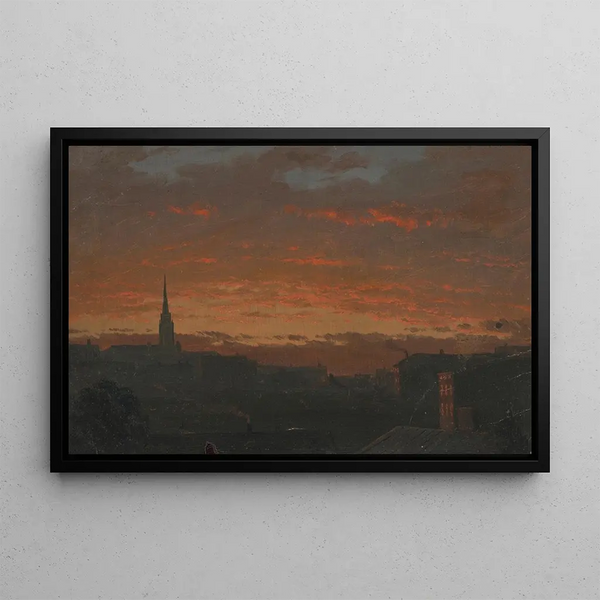 Sunset in Hudson New York - Frederic Edwin Church — framed artwork on a wall