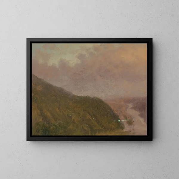 Valley view from the top of a high hill in Europe - Frederic Edwin Church — framed artwork on a wall