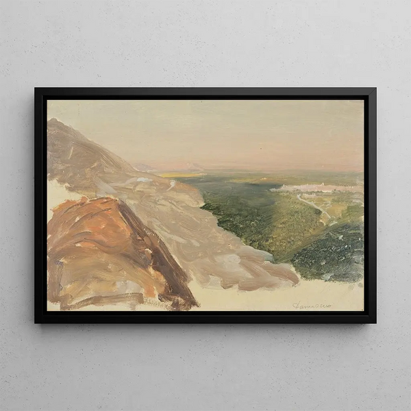 View of a Plain with Damascus, Syria, from the Mountains - Frederic Edwin Church — framed artwork on a wall