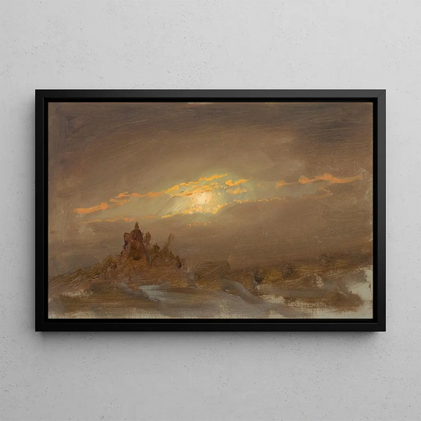 Winter Landscape under Moonlight - Frederic Edwin Church — framed artwork on a wall