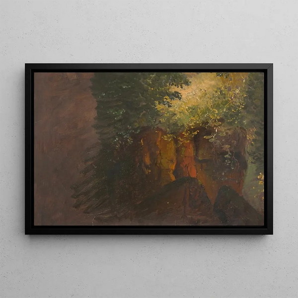 wooded scene with rocks - Frederic Edwin Church — framed artwork on a wall