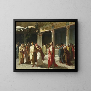 Dramatic scene in a courtyard - Frederic Leighton — framed artwork on a wall