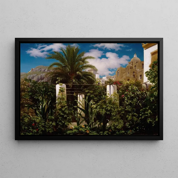 Garden of an Inn at Capri - Frederic Leighton — framed artwork on a wall
