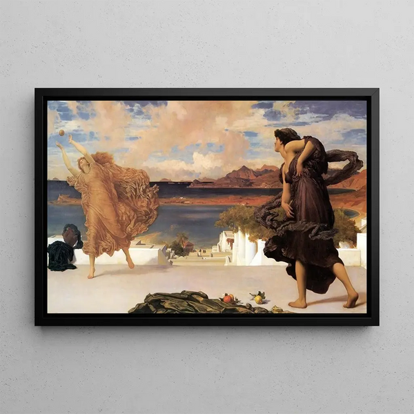Young Greek Girls Playing Ball - Frederic Leighton — framed artwork on a wall