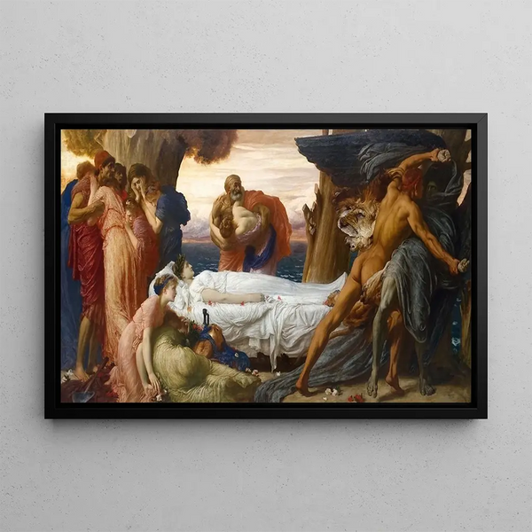 Hercules struggling with Death for Alceste's body - Frederic Leighton — framed artwork on a wall
