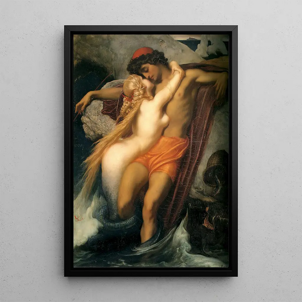 The Fisherman and the Mermaid - Frederic Leighton — framed artwork on a wall