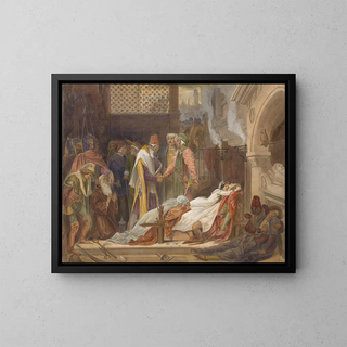 La Réconciliation des Montaigu et des Capulet - Frederic Leighton — framed artwork on a wall