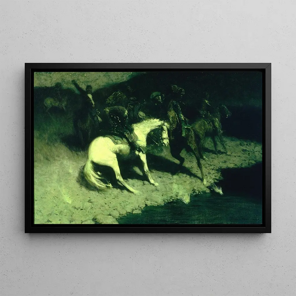 Under Fire - Frederic Remington — framed artwork on a wall
