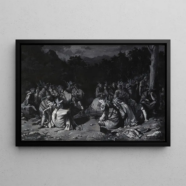 Indian Gathering Painting - Frederic Remington — framed artwork on a wall