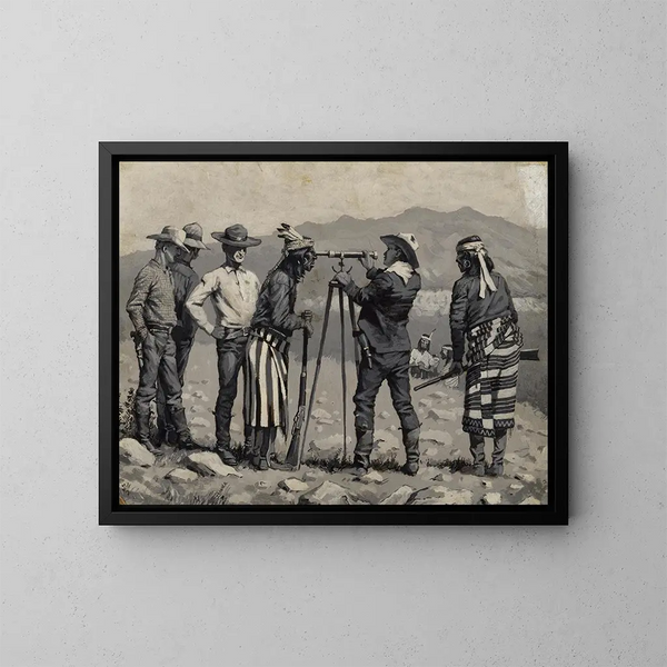 Looking through the telescope - Frederic Remington — framed artwork on a wall