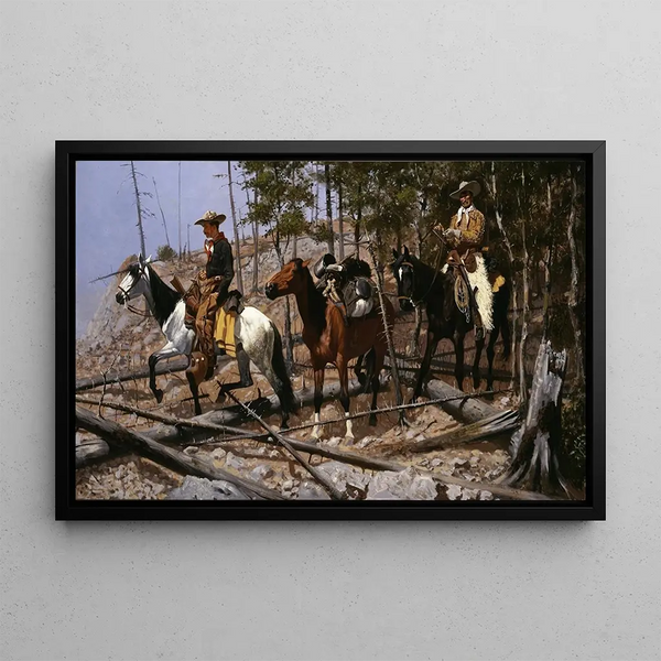 A search for a pasture for cattle - Frederic Remington — framed artwork on a wall