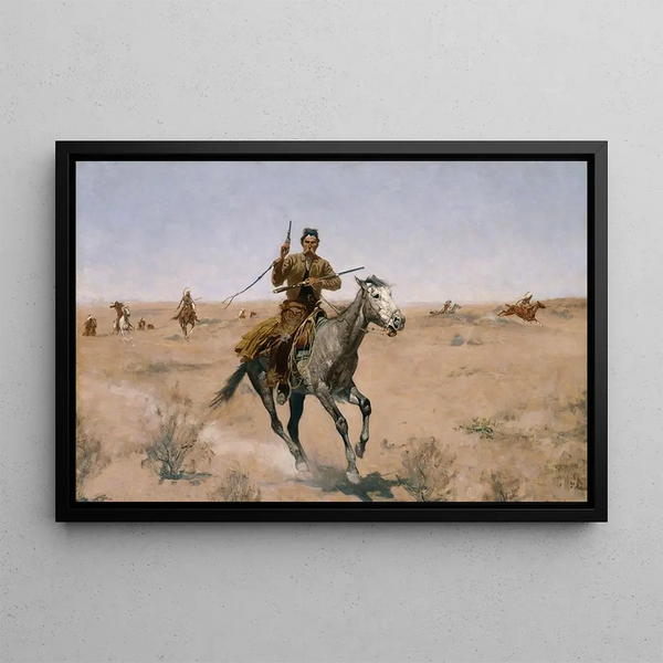 The Flight - Frederic Remington — framed artwork on a wall