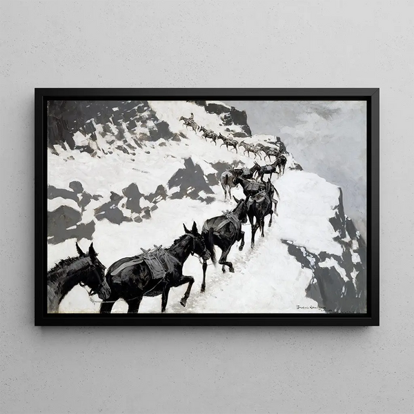 The mule caravan - Frederic Remington — framed artwork on a wall
