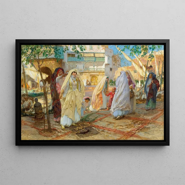 Après la fête Port d'Alger - Frederick Arthur Bridgman — framed artwork on a wall
