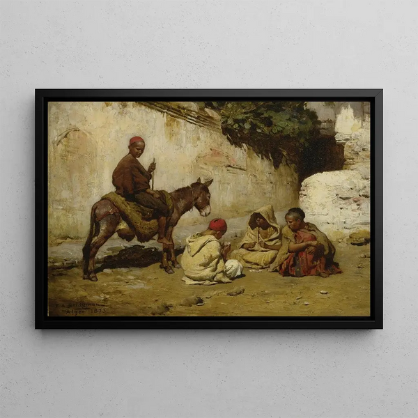 Arab children playing cards - Frederick Arthur Bridgman — framed artwork on a wall