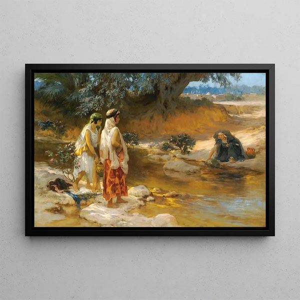 At the water's edge - Frederick Arthur Bridgman — framed artwork on a wall