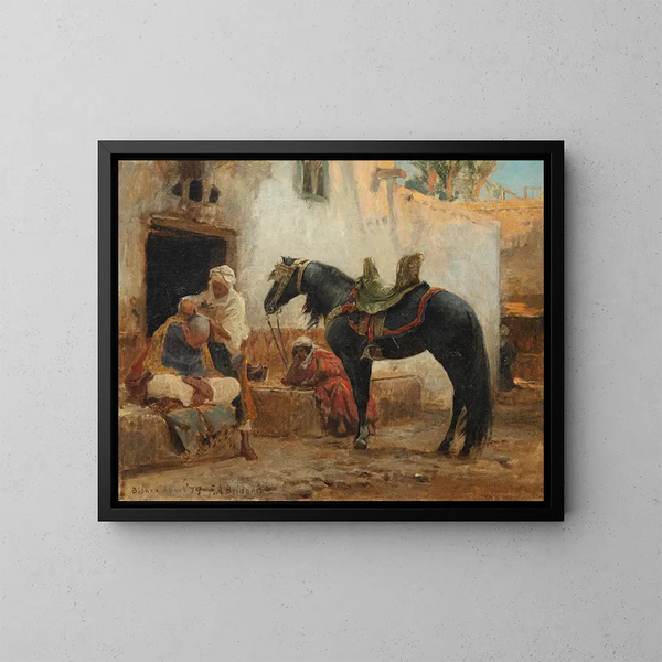 The Barber of Biskra - Frederick Arthur Bridgman — framed artwork on a wall