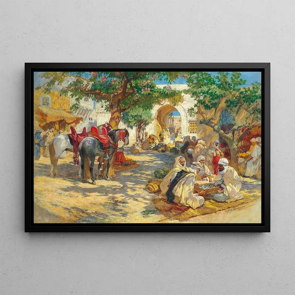 Chess Players in Biskra - Frederick Arthur Bridgman — framed artwork on a wall