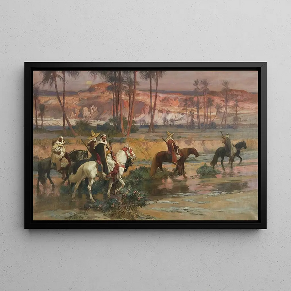 Franchissant le ruisseau, Algérie - Frederick Arthur Bridgman — framed artwork on a wall