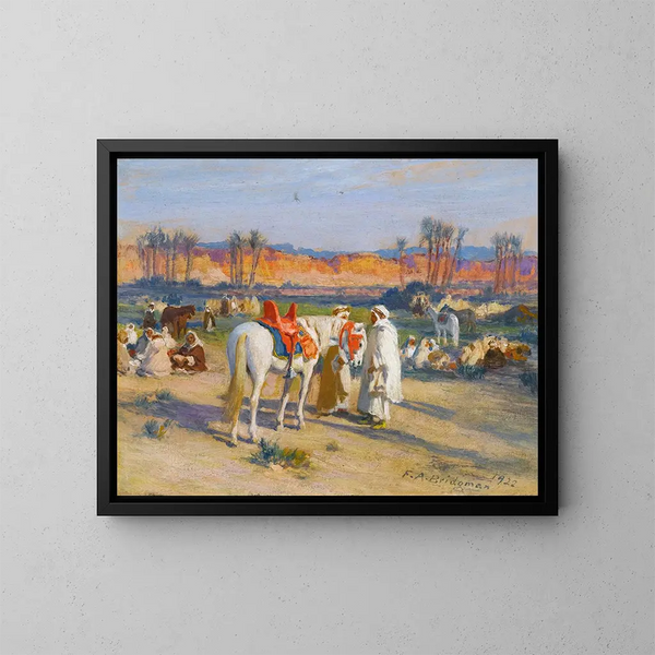 Stop in the desert - Frederick Arthur Bridgman — framed artwork on a wall
