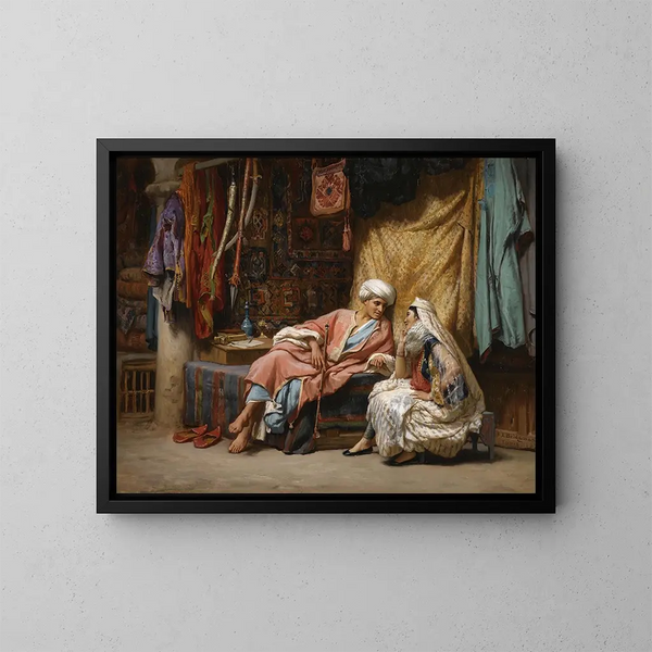In the Tunisian souk - Frederick Arthur Bridgman — framed artwork on a wall
