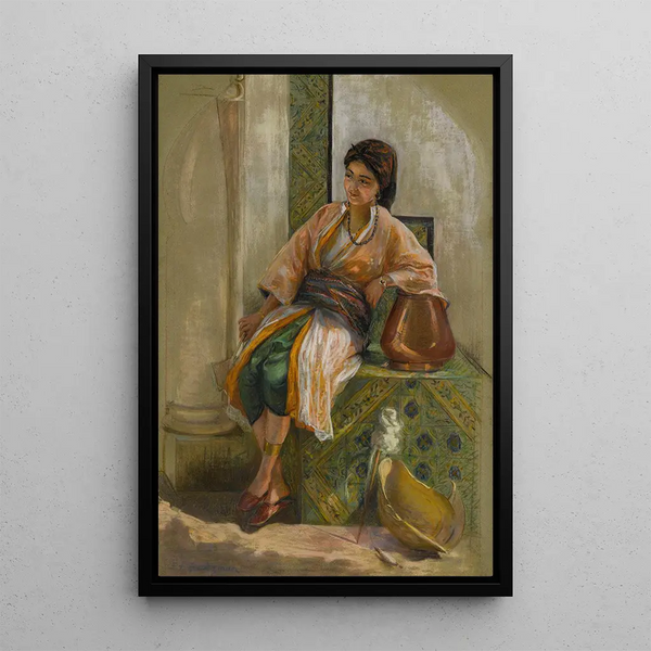 Young Girl with Fan - Frederick Arthur Bridgman — framed artwork on a wall