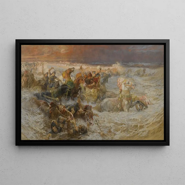 Pharaoh and His Army Drowned in the Red Sea - Frederick Arthur Bridgman — framed artwork on a wall