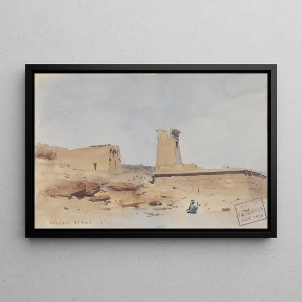 The Temple of Dendur showing the pylon and terrace - Frederick Arthur Bridgman — framed artwork on a wall