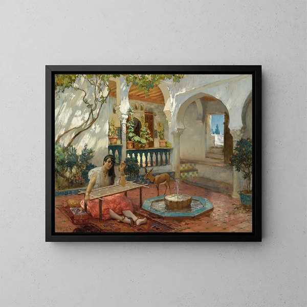 The Weaver - Frederick Arthur Bridgman — framed artwork on a wall
