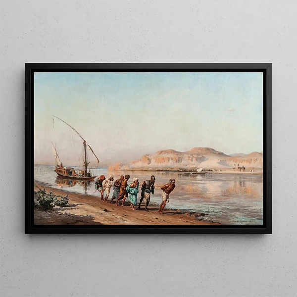 Towing on the Nile - Frederick Arthur Bridgman — framed artwork on a wall